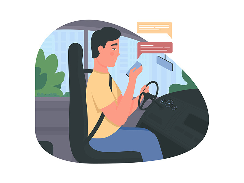 Texting while driving 2D vector web banner, poster