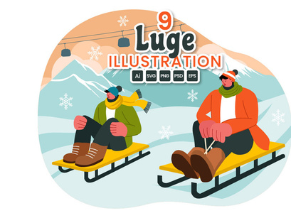 9 Winter Luge Sledding Illustration