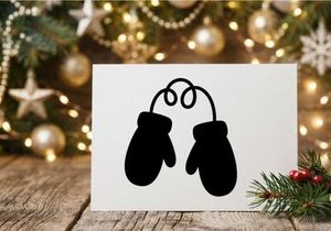 Black silhouette icon of winter mittens connected by a string on white background