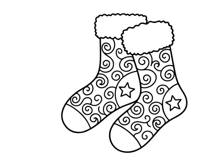 Hand-drawn Christmas socks with stars and swirls for festive holiday decor and gifts