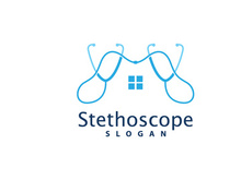 Stethoscope Logo, Simple Line Model Health Care Logo Design
