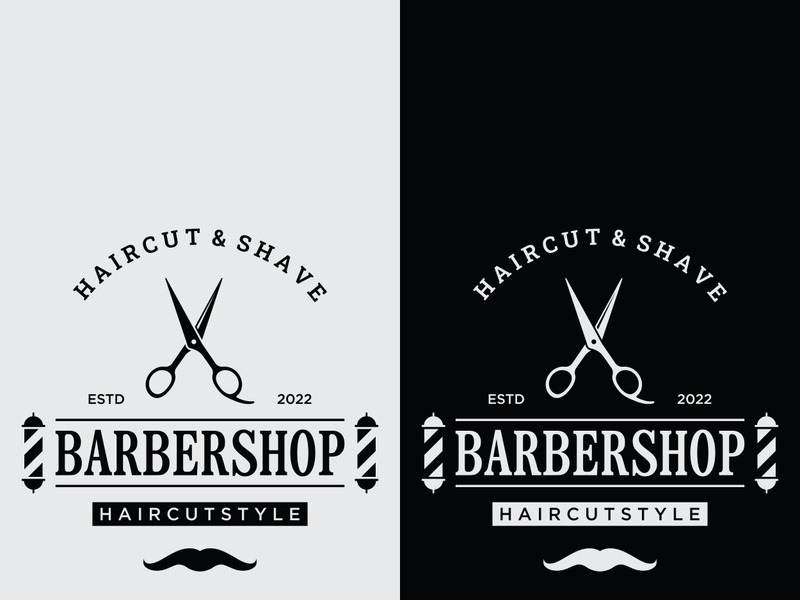Barbershop logo in vintage style with the concept of scissors, razor and other tools.Logo for business, salon, label and barbershop.