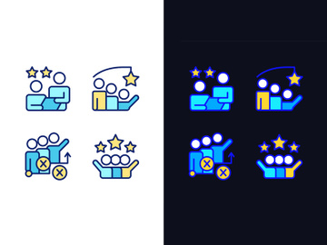 Group achievement pixel perfect light and dark theme color icons set preview picture