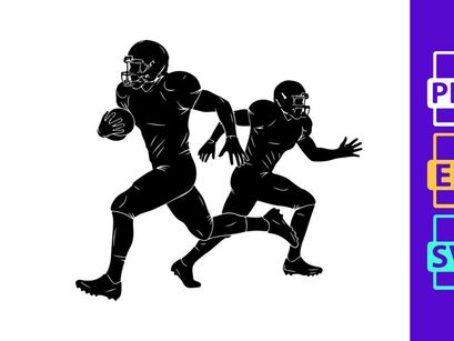 Two american football players in action on the field