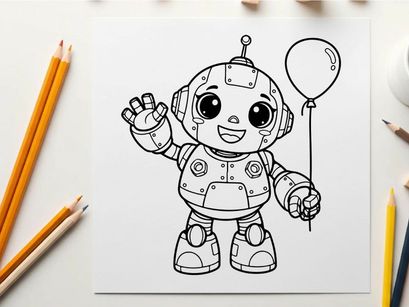 Cute robot holding balloon vector illustration flat design