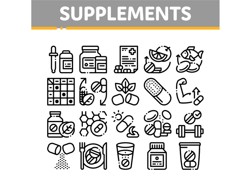 Supplements Collection Elements Icons Set Vector