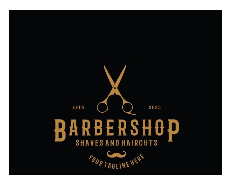 Barbershop logo vintage, retro, haircut, shaving, with scissors, shaving pole, comb, razor. for business, emblems, labels, barber shops, badges.