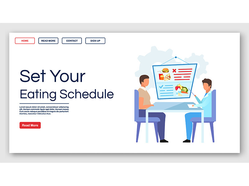 Setting eating schedule landing page vector template