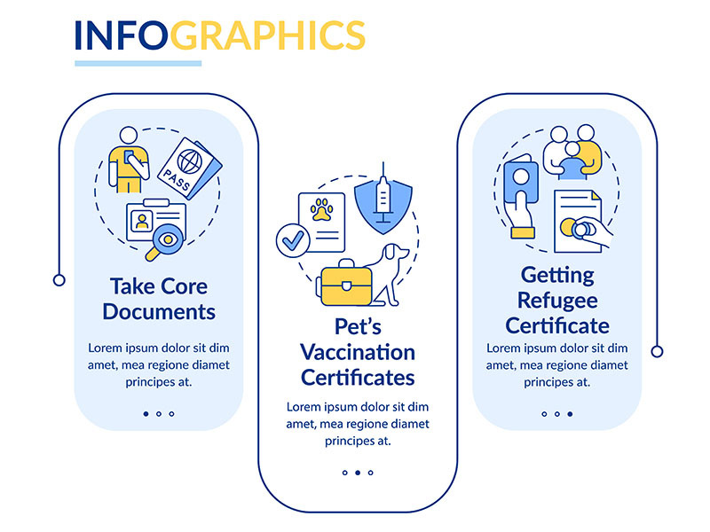 Refugees documents and certificates rectangle infographic template