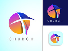 Church colorful logo. Christian sign symbols. The cross of Jesus