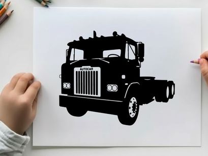 Silhouette of a large truck with grille and wheels