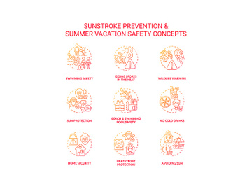Sunstroke prevention concept icons set preview picture