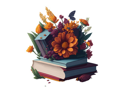 Vector Illustration Books decorated by flowers