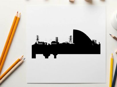 Silhouette of sydney opera house and city skyline at sunset