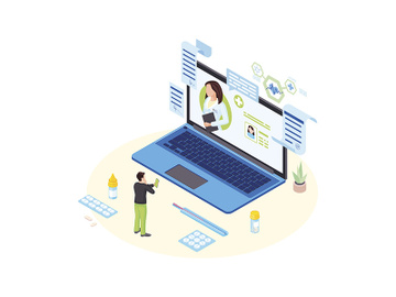 Remote doctor consultation isometric illustration preview picture