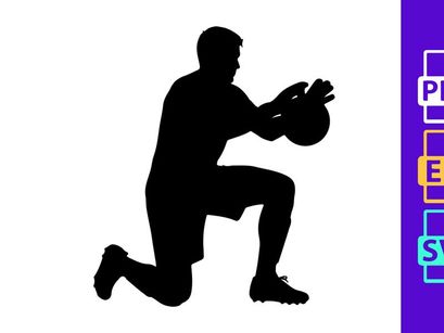 A silhouette of a man in a kneeling position throwing a ball