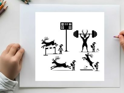 Reindeer athletic events silhouette with people and scoreboard