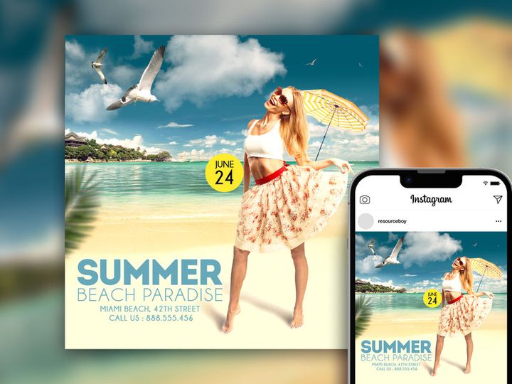 Free Cool Neat Tropical Summer Beach Party Instagram Post Template