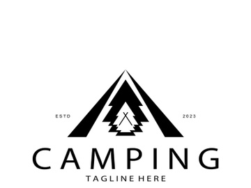 vintage and retro tent logo, camping. With tent, tree and bonfire sign. adventurers, scouts, climbers, camping equipment center preview picture