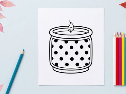 Polka-Dot-Kerzen-Icon. Einfache Strichkunst-Illustration einer brennenden Kerze in einem Glas.