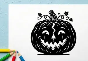 Black Halloween Pumpkin with Jack-o'-Lantern Face for Autumn Decor
