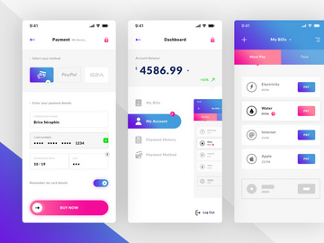 Payment Method, Dashboard & Bills. IOS App - UI Kit preview picture
