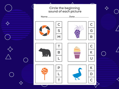 Circle the beginning sound of each picture. Educational game for kids