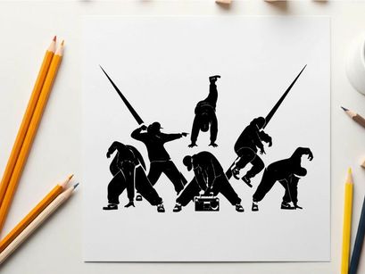 Silhouette of ninja warriors with swords in various poses