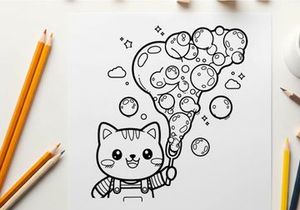 Cute cat with soap bubbles playful vector illustration