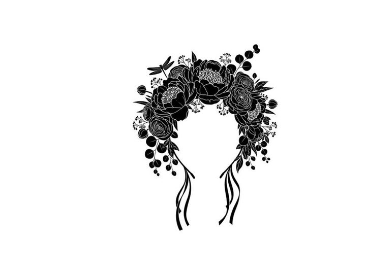 Silhouette of a floral headband with ribbons and flowers