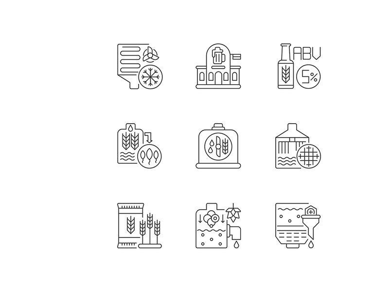 Beer production technology pixel perfect linear icons se