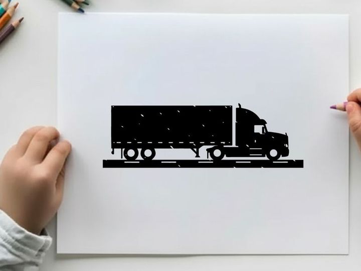 Silhouette of a semi truck on the road