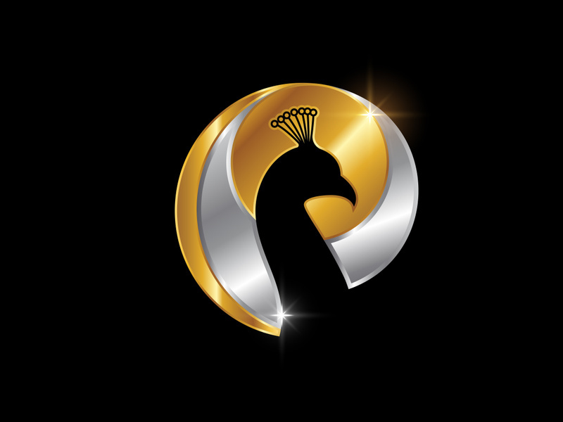 Peacock head logo sign symbol in the metal circle