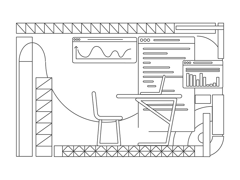 Business analyst office interior design outline vector illustration