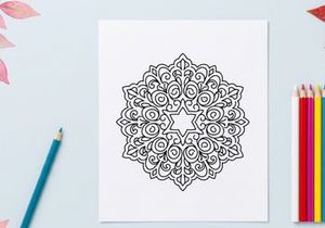 Decorative Christmas Snowflake Mandala with Star Shape Line Art Illustration