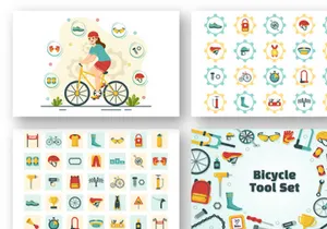 12 Cycling and Bicycle Tool Set Illustration