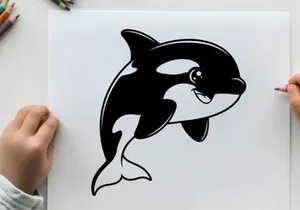 Killer whale jumping ocean vector illustration flat design
