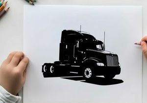 Silhouette of a semi truck on a white background