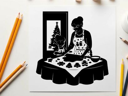 Mother and child baking christmas cookies silhouette