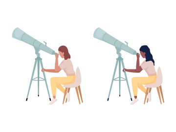 Astronomists with powerful telescopes semi flat color vector characters set preview picture