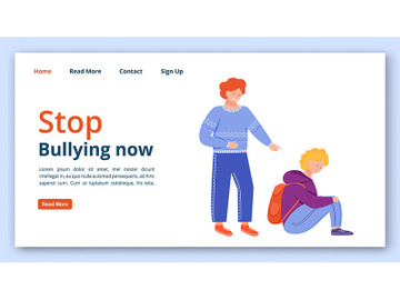 Stop bullying now landing page vector template preview picture