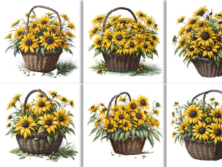 Watercolor Flower Basket Design