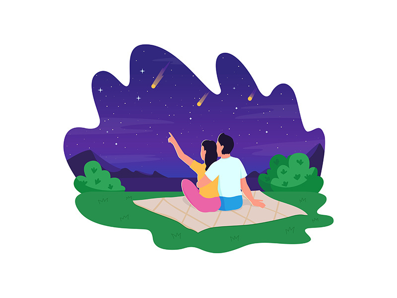 Naked eye stargazing 2D vector web banner, poster