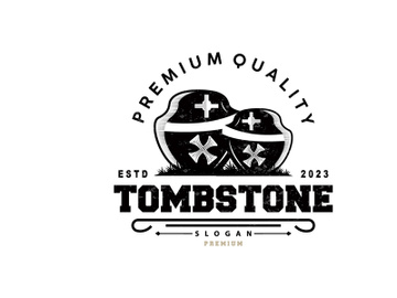 Tombstone Logo, Tomb Cemetery Cross, Vector Vintage preview picture