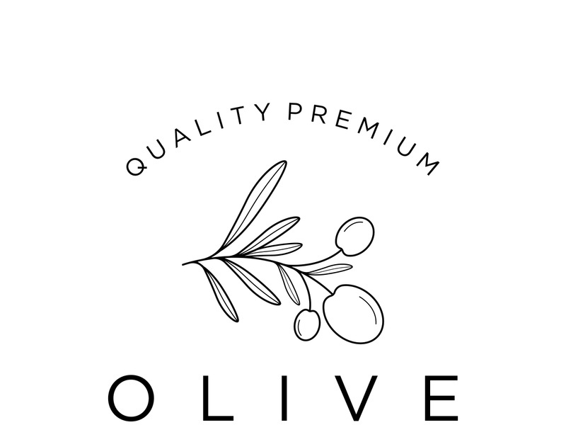 Hand drawn Botanical logo,leaf and natural olive fruit .Herbal, olive oil,cosmetic or beauty.