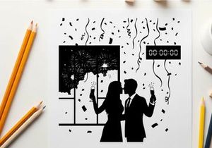 New year's eve celebration silhouette with confetti and countdown