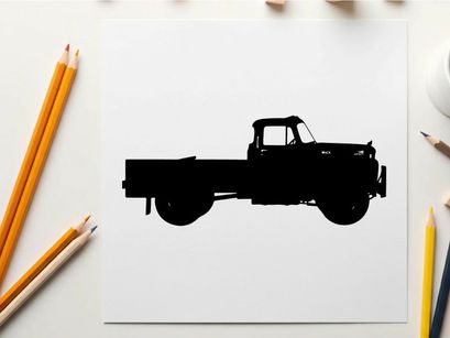 Silhouette of a classic old truck on a white background