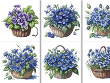 Watercolor Floral Flower Basket Design