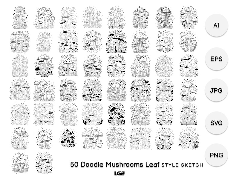 Doodle Mushrooms Leaf Element Icon Black