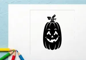 Black Halloween Pumpkin with Carved Jack-o'-Lantern Face